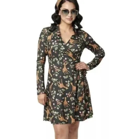 Unique Vintage | Dresses | Nwt Unique Vintage Green Giraffe Strawberry Wrap  Dress X 16 | Poshmark